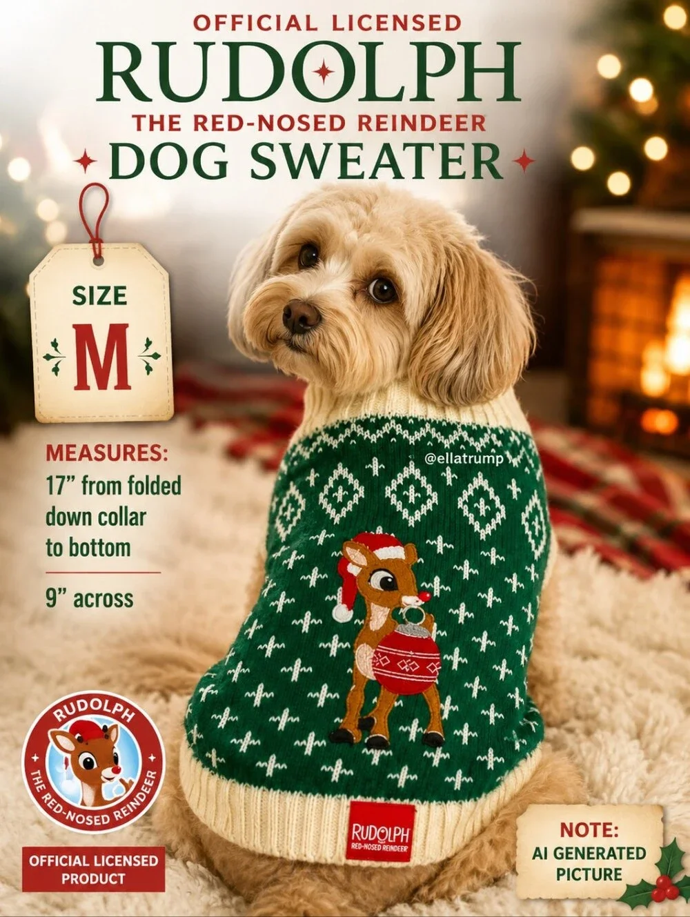 Official Licensed Rudolph the Red-Nosed Reindeer Holiday Dog Sweater Medium